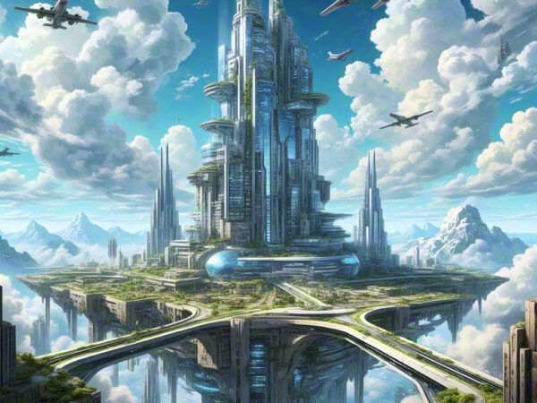 Sky City 3D Art Creation - Exploring the Floating City in a Futuristic Sci-Fi World