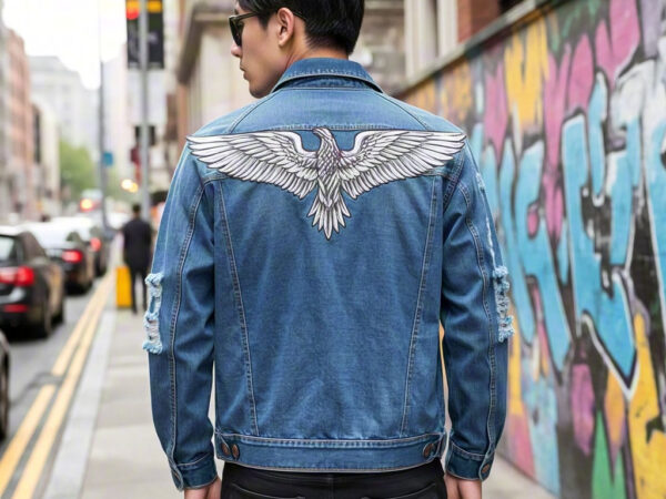 Personalized Embroidered Denim Jacket "Wings of Freedom" — Soaring Street Style for the Bold