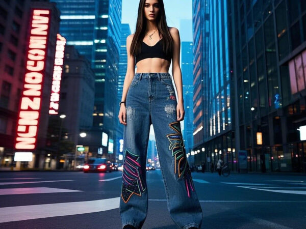 Embroidered Denim "Urban Mist" — Navigate Through City Neon, Show Off Your Unique Personality