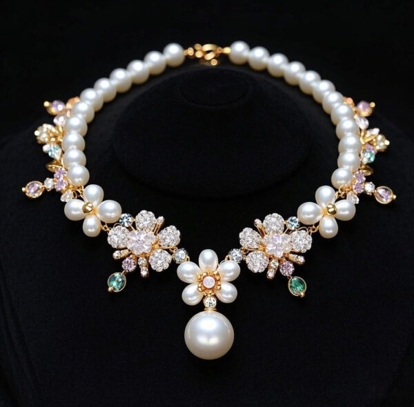 Splendid Blooms Pearl and Gemstone Necklace