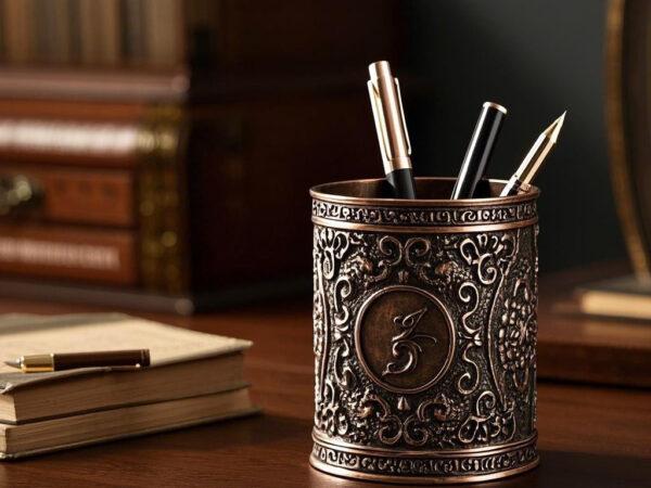 Let Time Flow - "Deep Memory" Antique Copper Metal Pen Holder