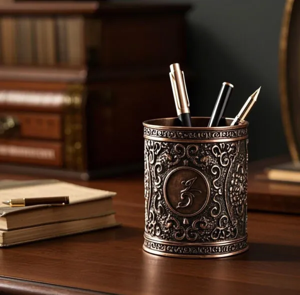 Let Time Flow - "Deep Memory" Antique Copper Metal Pen Holder