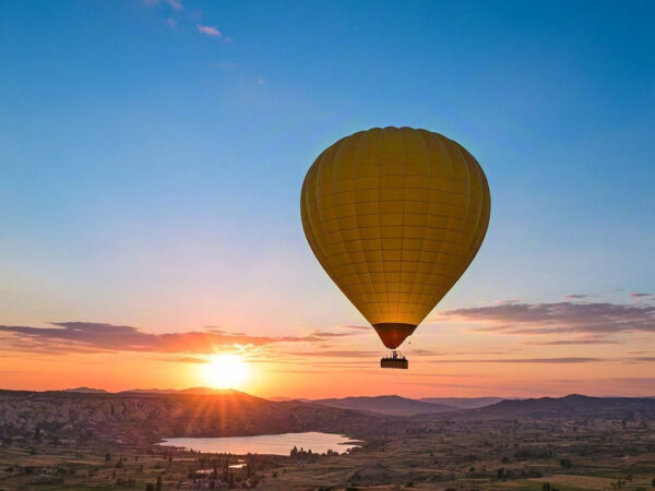 Floating Islands: Hot Air Balloons and Sunrise