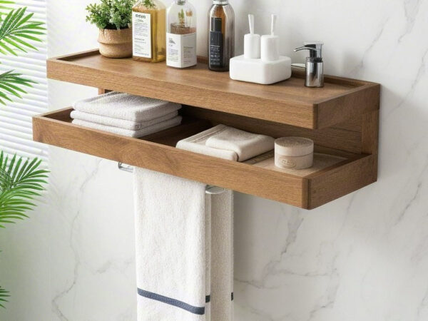 Floating Wooden Bathroom Shelf "Rhythm of Water" – Creating a Simple and Modern Bathroom Space