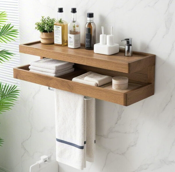 Floating Wooden Bathroom Shelf "Rhythm of Water" – Creating a Simple and Modern Bathroom Space