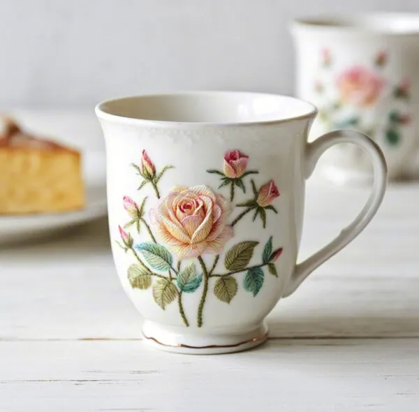 “Rose Garden” Embroidered Ceramic Mug